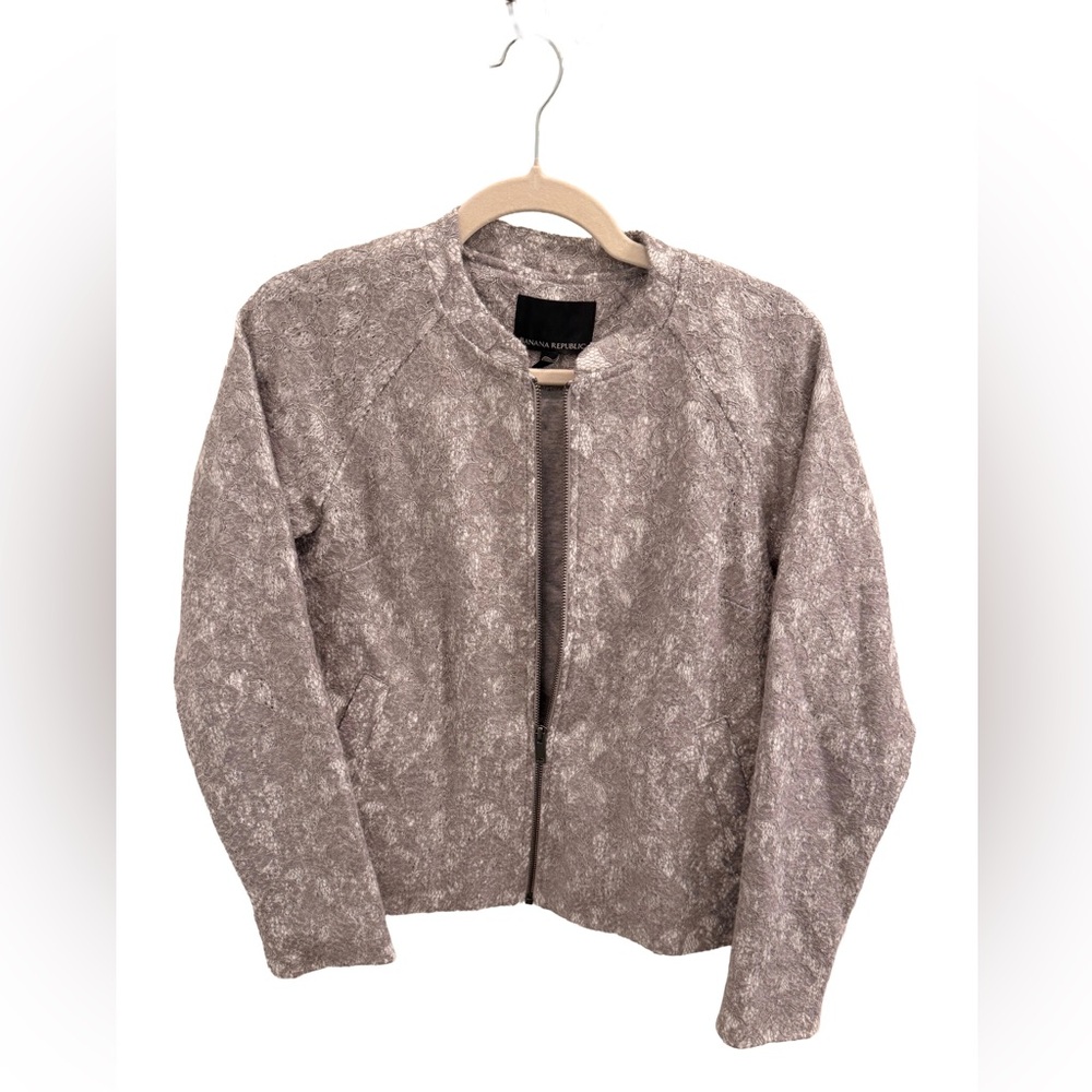 Banana Republic Gilded Foil Lace Bomber Jacket